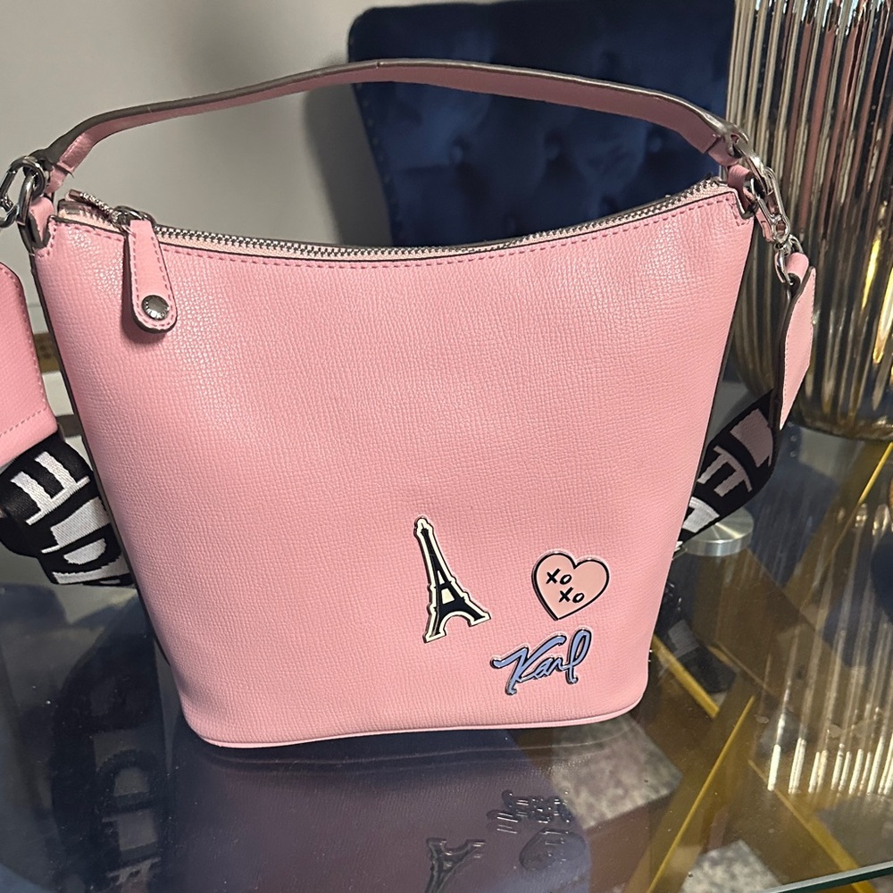 Karl Lagerfeld Pink Shoulder Bag with Eiffel Tower Detail